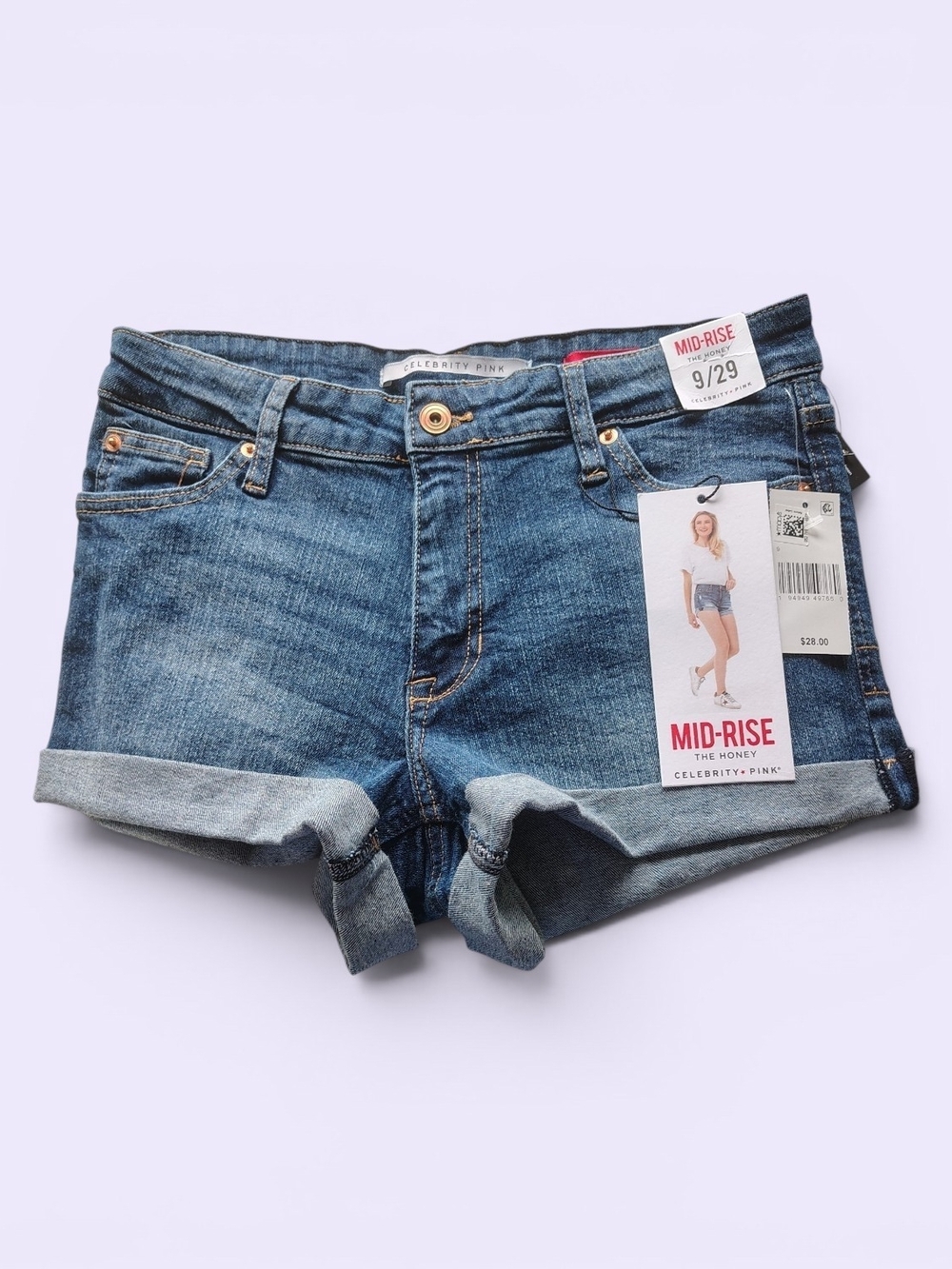Celebrity Pink Mid-Rise The Honey Denim Cuff Jean Shrt in Blue Wash Sz 9 29 NWT